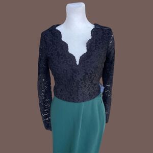 NWT City Studio Women's Black Floral Lace Scalloped Evening Top Sz 3